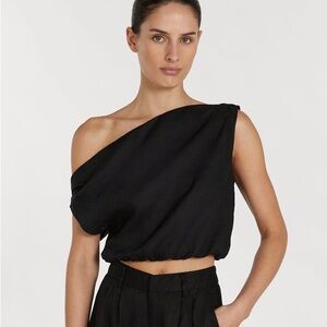 DISSH CASS BLACK LINEN CROP TOP